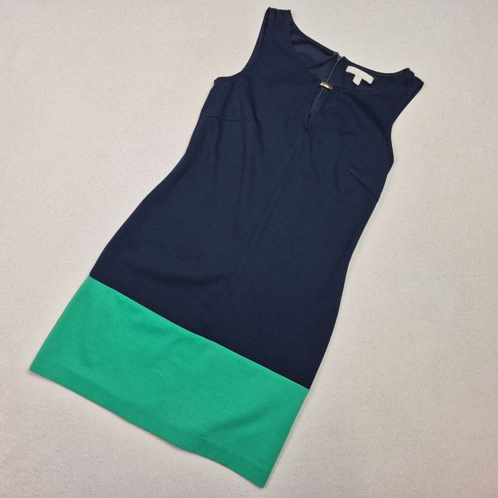 Banana Republic Bodycon Midi Dress Blue/Green Sz 2 Round Neck Zip 80's VINTAGE - Picture 1 of 7
